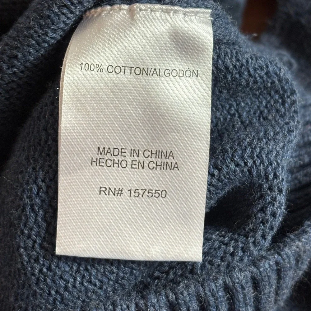 Tahari Mens Quarter Zip Sweater Blue Black Striped 100%‎ Cotton Mock Neck Medium